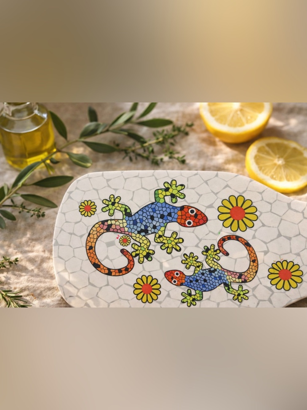 🦎 Mallorca Mosaic Gecko Ceramic Board • Vintage Spanish Wall Art • Cheese Board - Picture 2 of 12